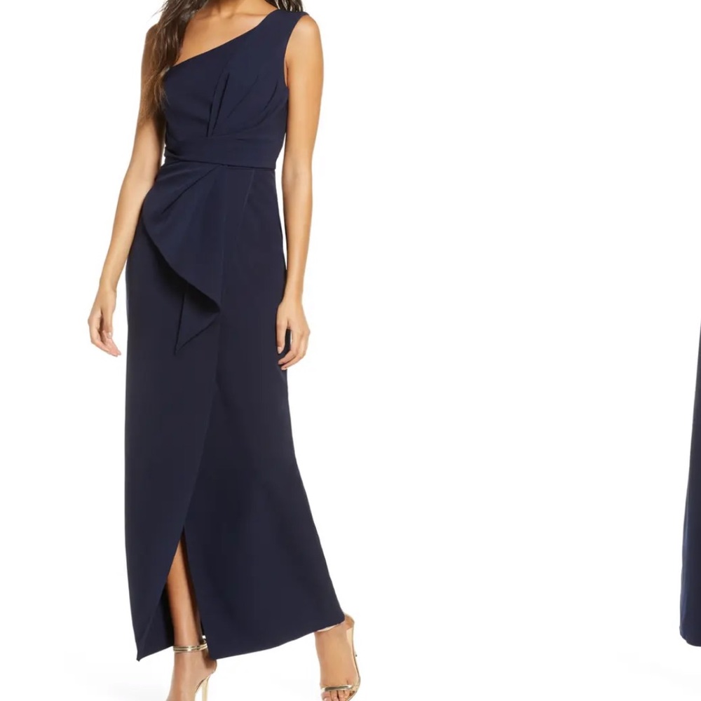 NWT Eliza J One-Shoulder Laguna Crepe Evening Gown